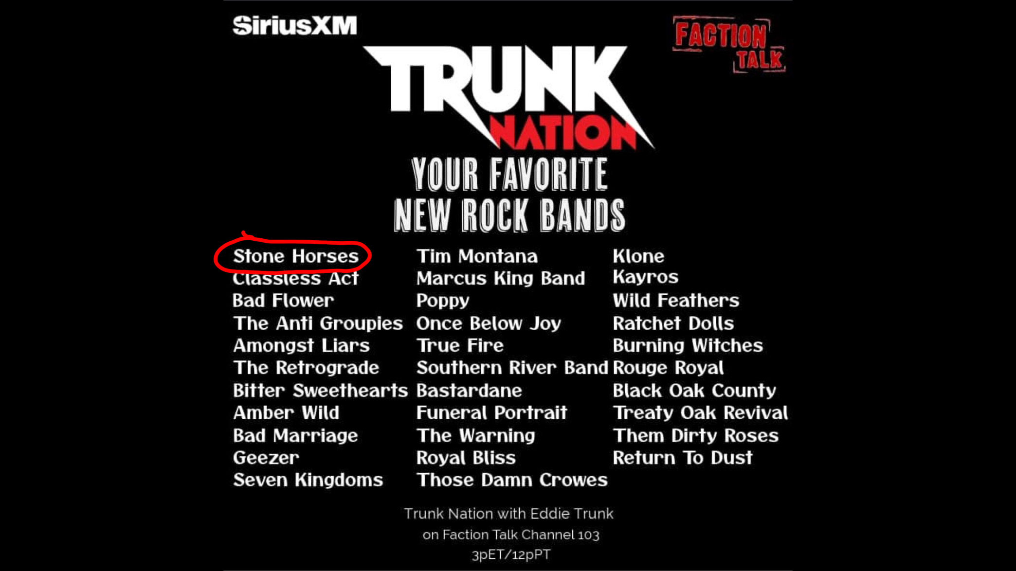 STONE HORSES selected #1 on the Trunk Nation Favorite New Rock Bands